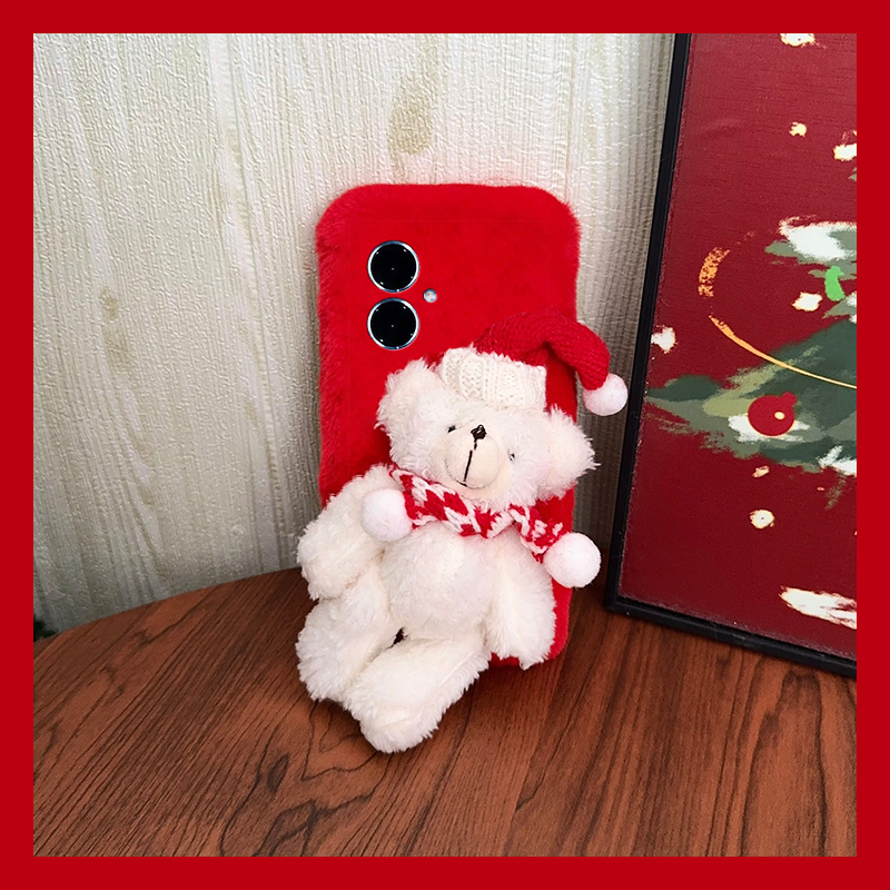 圣诞帽子小熊适用vivoy500pro手机壳y300i红色y200gt可爱y100t毛绒y50m秋冬季y77e卡通y97软y93s/y53/t35/y33