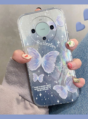 适用华为mate60pro手机壳p60por紫色蝴蝶mata40e高级感50e羽纱p50e小众p40韩系30epro硅胶p30软壳畅享70+十女