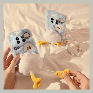 刺绣鸭子适用vivoxfold3pro手机壳xfold2可旋转xflip脚丫子vivo秋冬季vovo折叠屏毛茸茸vivi毛绒+十立体硬壳