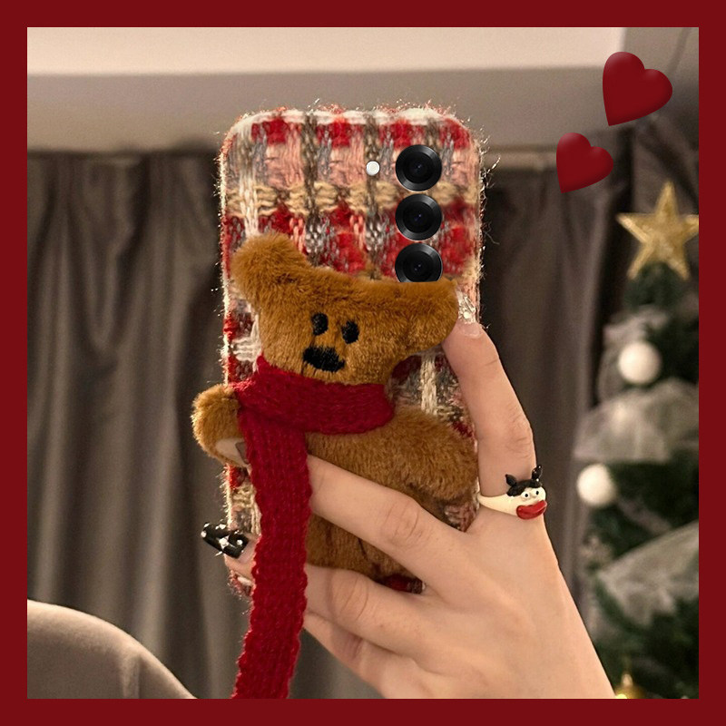 绒布格子适用三星zfold6手机壳zflip5折叠红色w23围巾w21小熊立体w22折叠屏5卡通4秋冬季3硬壳galaxy毛绒绒女