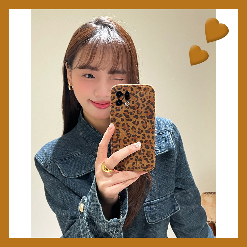 韩系棕色豹纹适用oppofindx9plus手机壳fondx8绒布x50pro日韩k12x秋冬季x7毛绒x6por硅胶ultra软x5/x3/realme