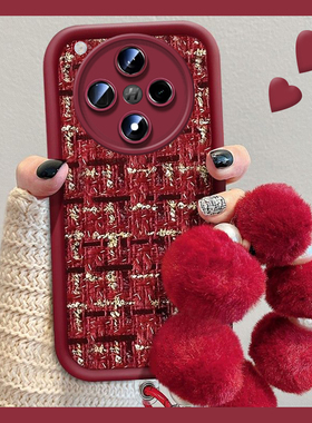 小香风格子适用oppor17手机壳r15梦境版11s绒布findx8ultra毛球x7挂链x6本命年x5日韩x3pro新年oppo红色findx