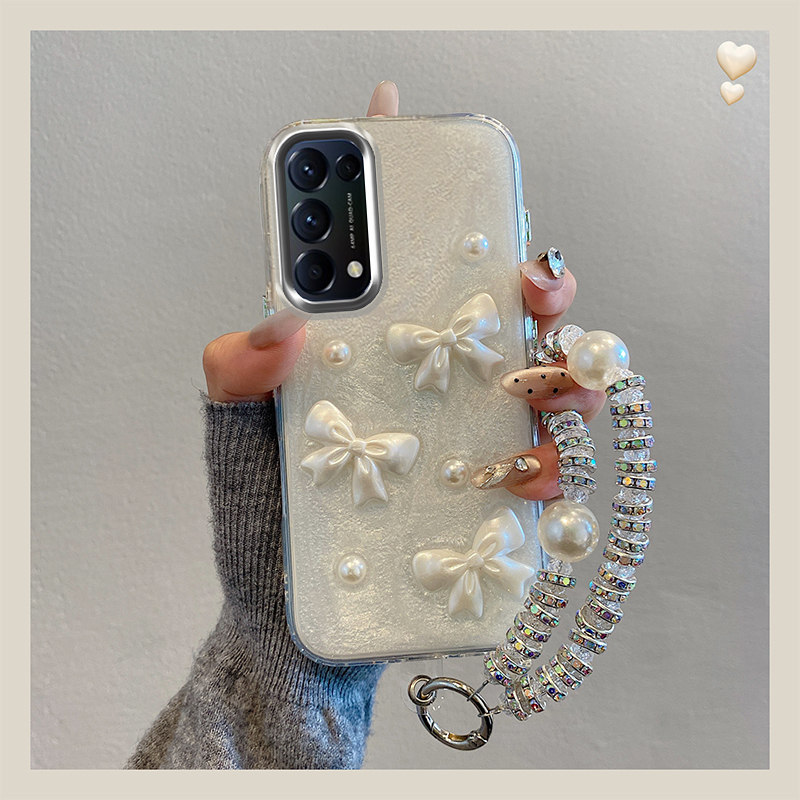 珍珠蝴蝶结适用opporeno13pro手机壳reon12挂链11滴胶10立体9日韩8por高级感7se闪粉6小众5k硅胶4新款0ppo软p