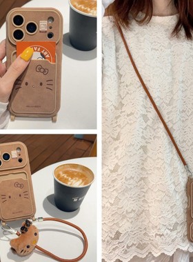 可爱凯蒂猫卡包适用小米红米note13pro手机壳noto12turbo斜挎k80可背带k70卡套k60por挂件redmi挂绳皮纹仿皮p