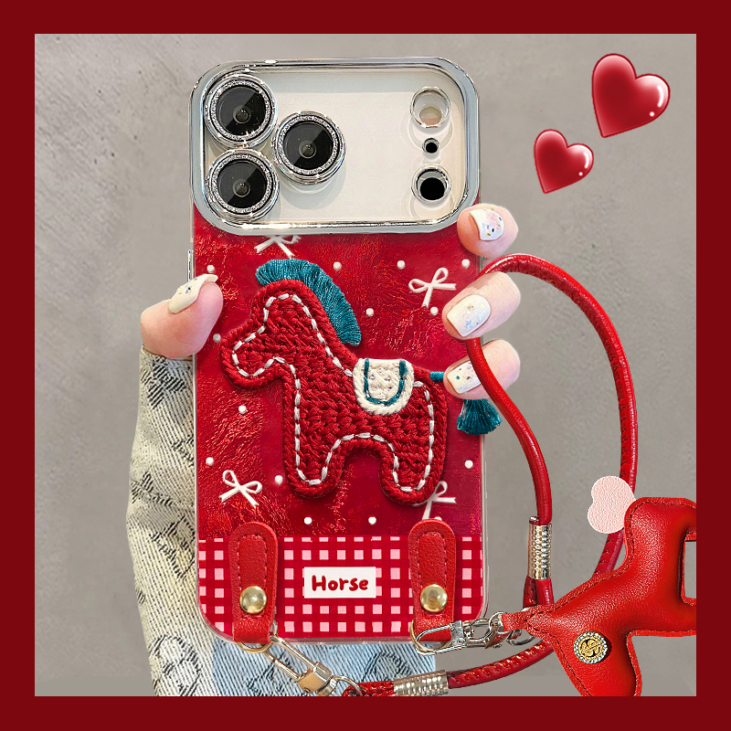 2026刺绣马适用华为pura80pro+手机壳pura70ultra红色p60art挂件p50e挂绳p40冰川纹p30喜庆十huawei卡通新年p