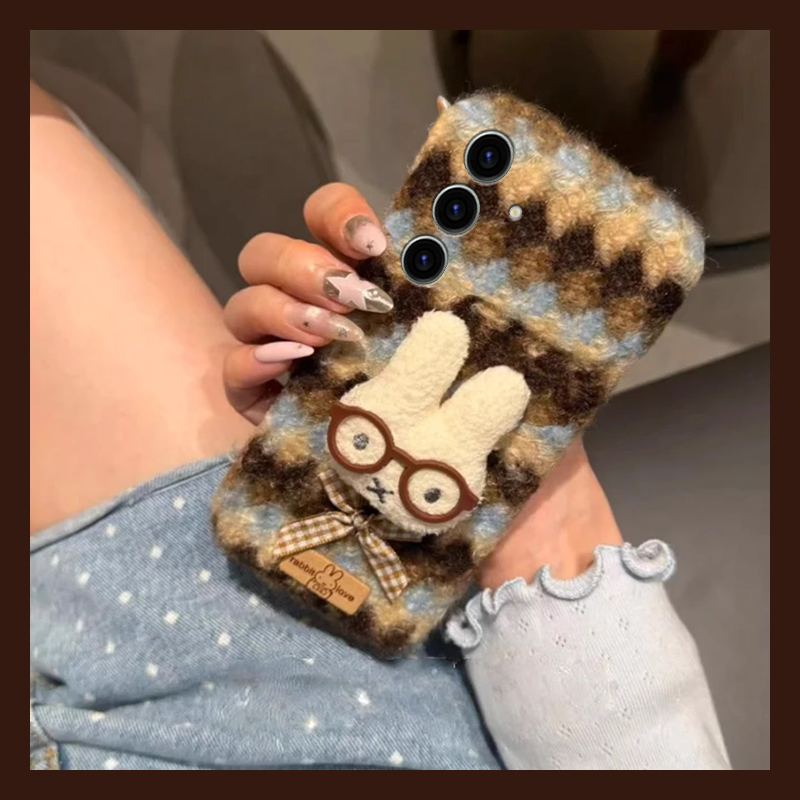 拼接条纹米菲兔适用三星s25edge手机壳s24plus绒布s23+十s22卡通s21fe秋冬s20ultra毛绒s10立体s9软s8/note20