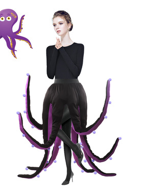 女式章鱼服装黑紫色章鱼长触手女巫万圣节服装Octopus Costume