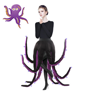 女式章鱼服装黑紫色章鱼长触手女巫万圣节服装Octopus Costume