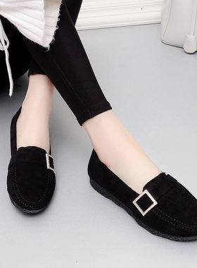 老北京布鞋女单鞋春秋平底透气软底防滑休闲工作鞋黑色圆头豆豆鞋