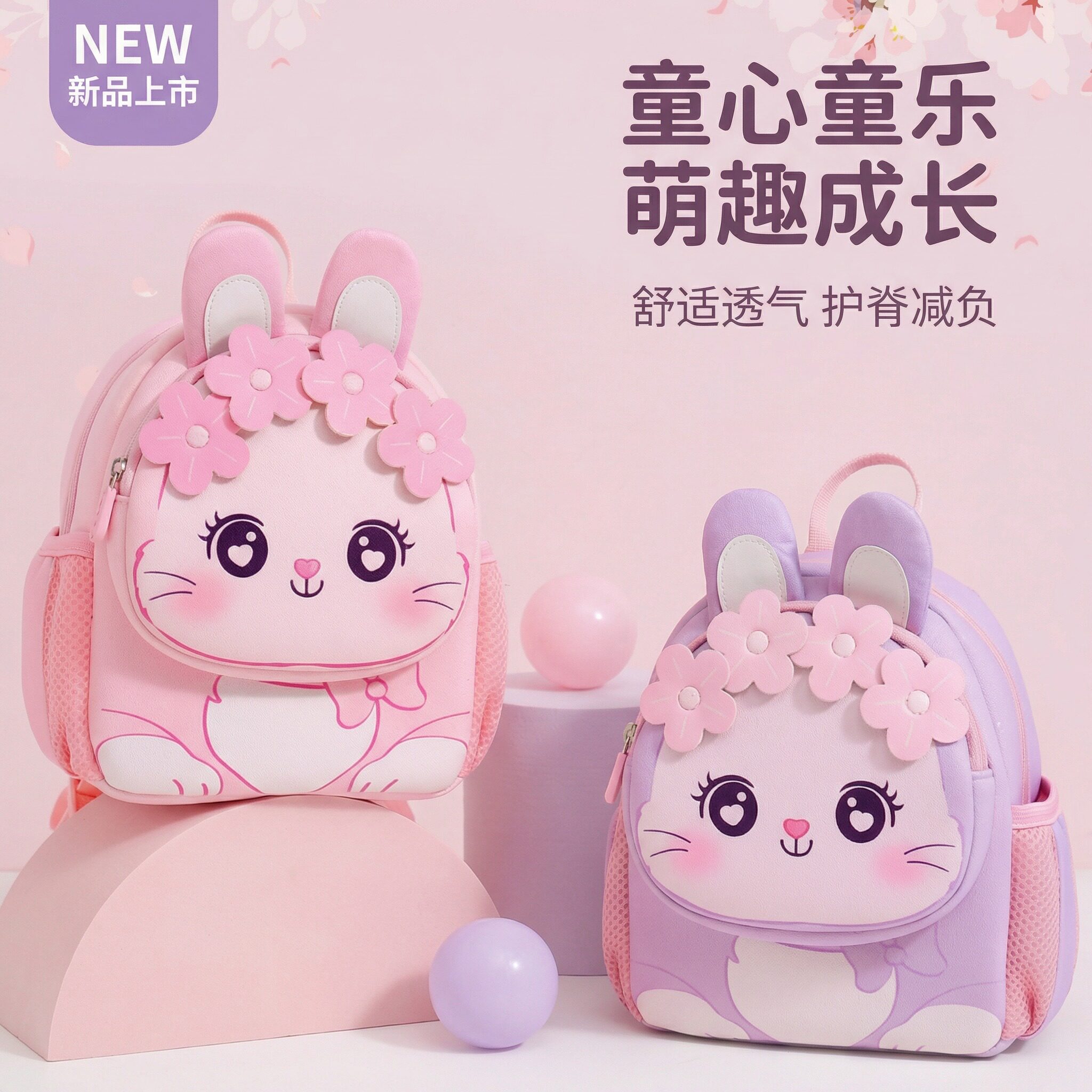 儿童书包可爱卡通花环小兔子双肩包背包小女孩大容量减负护脊轻便