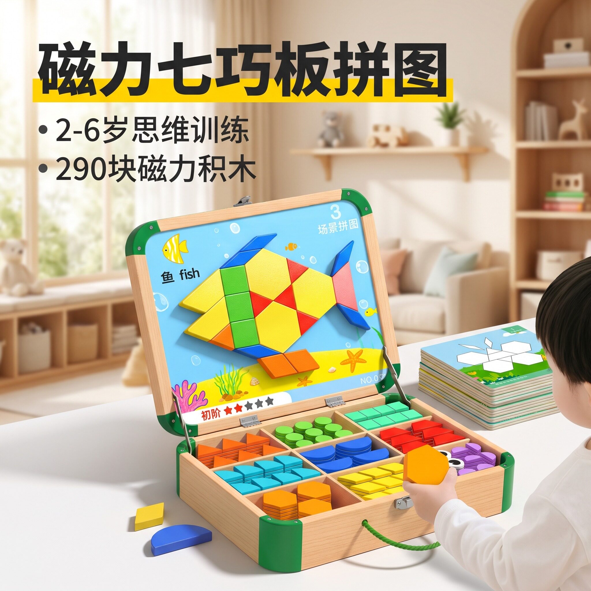 磁吸木质七巧板益智拼装积木