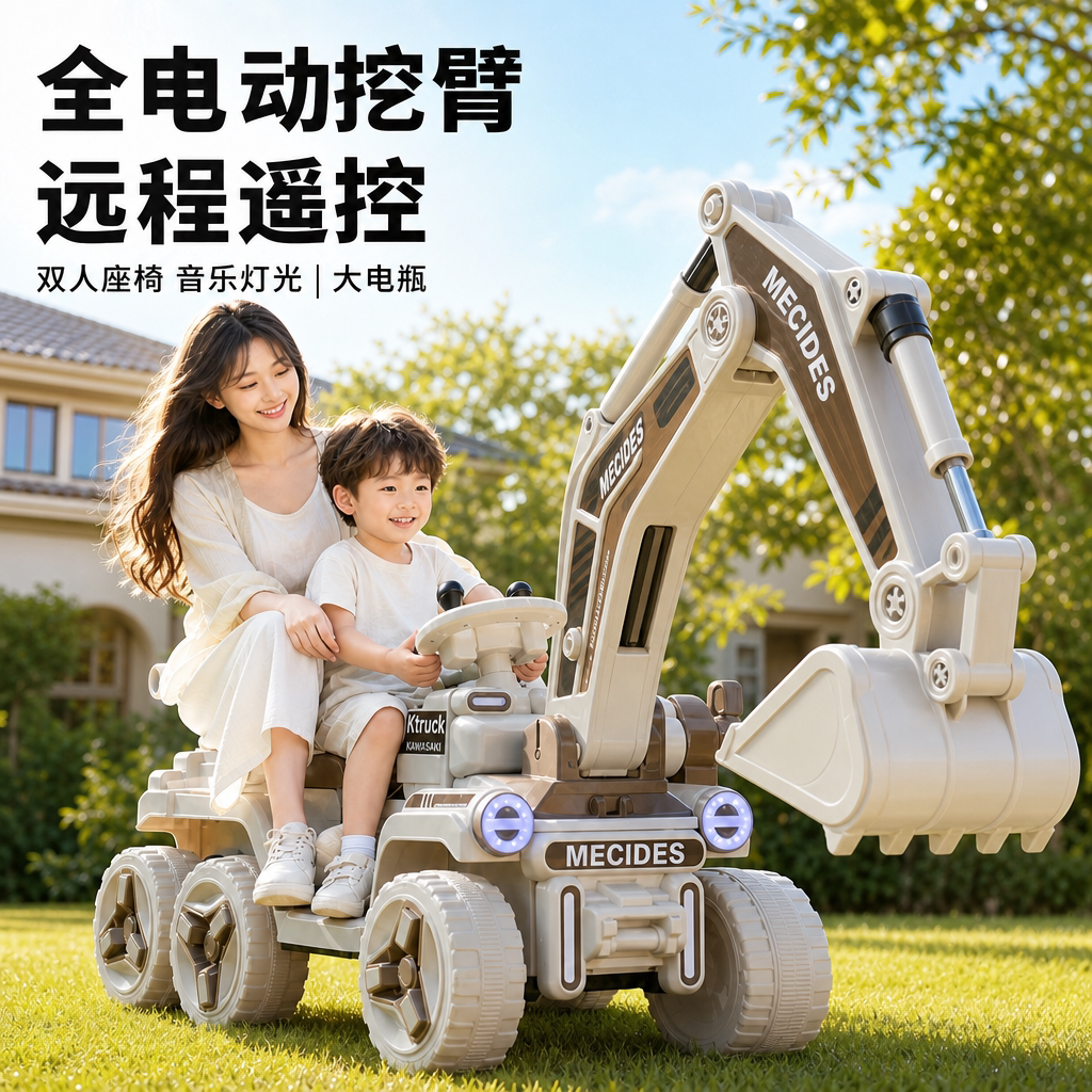 儿童双人挖掘机超大号工程车玩具