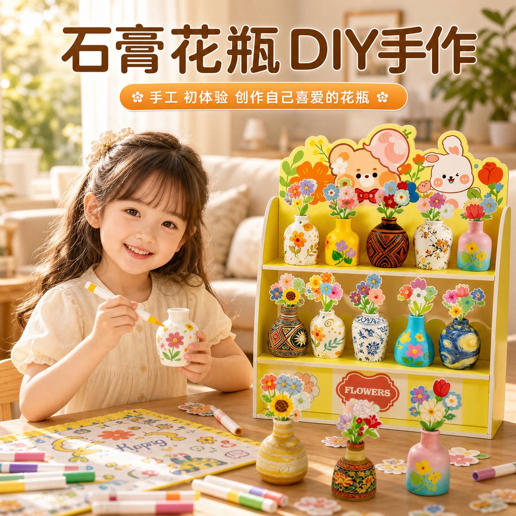 花瓶石膏娃娃儿童迷你手工diy