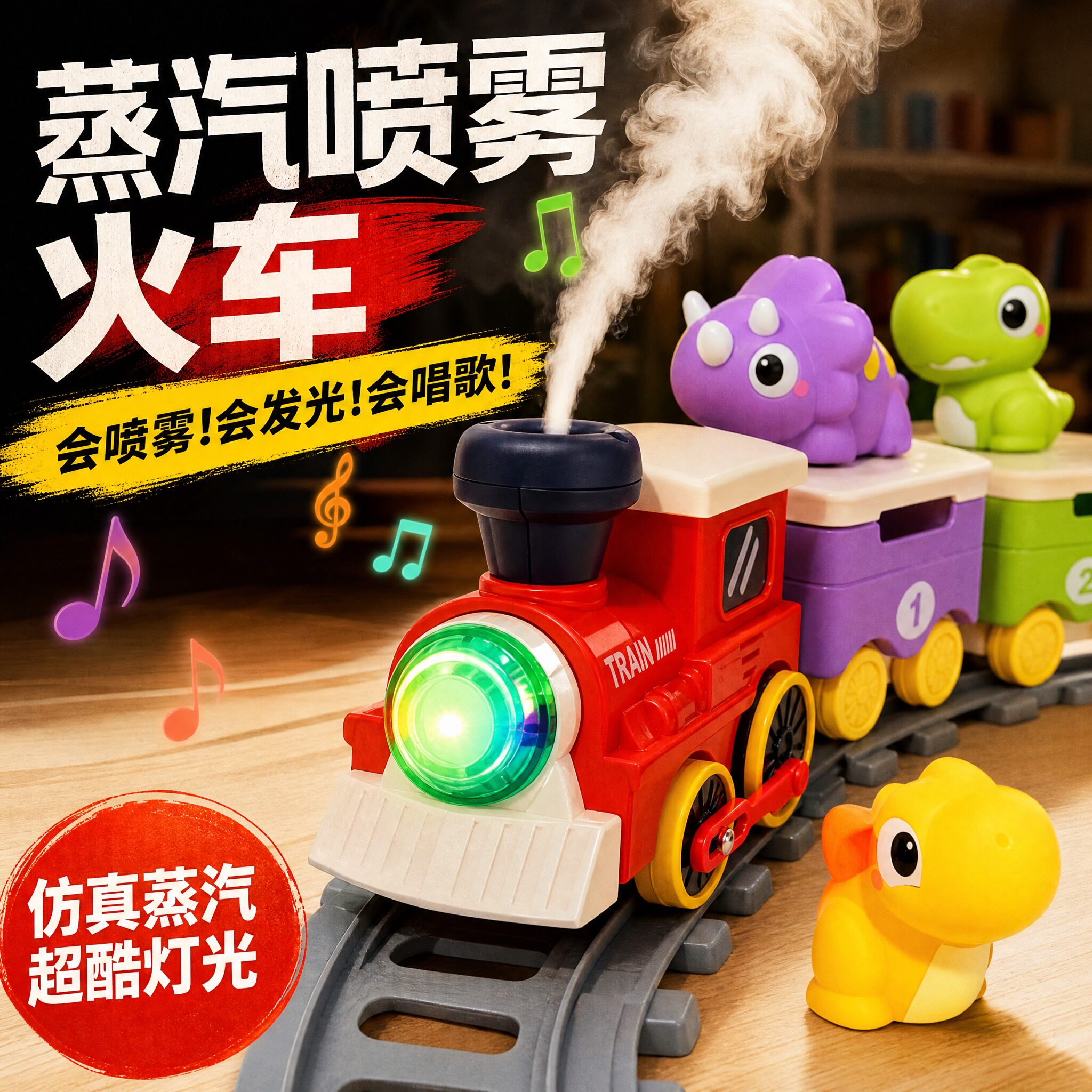 电动仿真蒸汽轨道恐龙火车