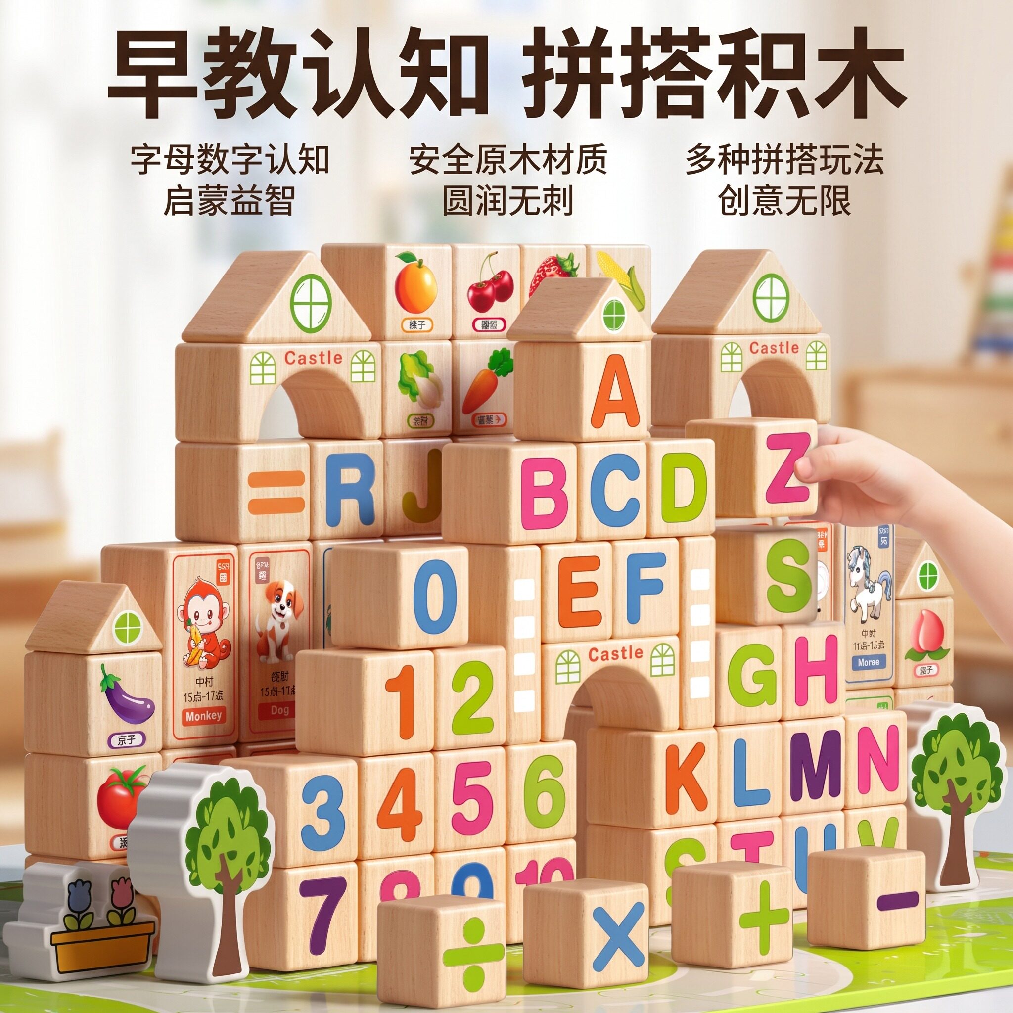 儿童实木立体拼装积木早教益智