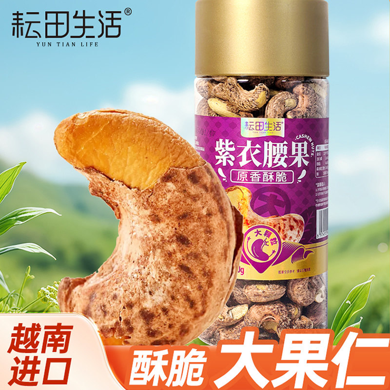 耘田生活紫衣腰果500g罐装A180大果紫皮淡盐焗味腰果2025新货
