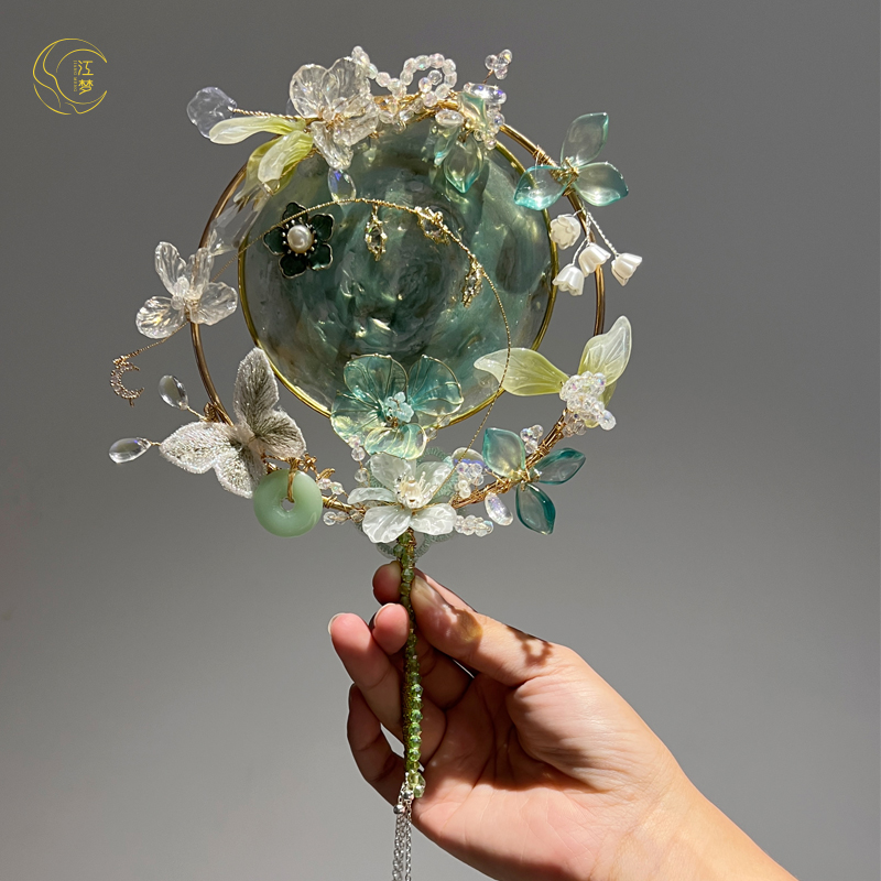 江梦原创设计[清梦水扇]小团扇手工艺术古风走秀道具旗袍汉服礼物