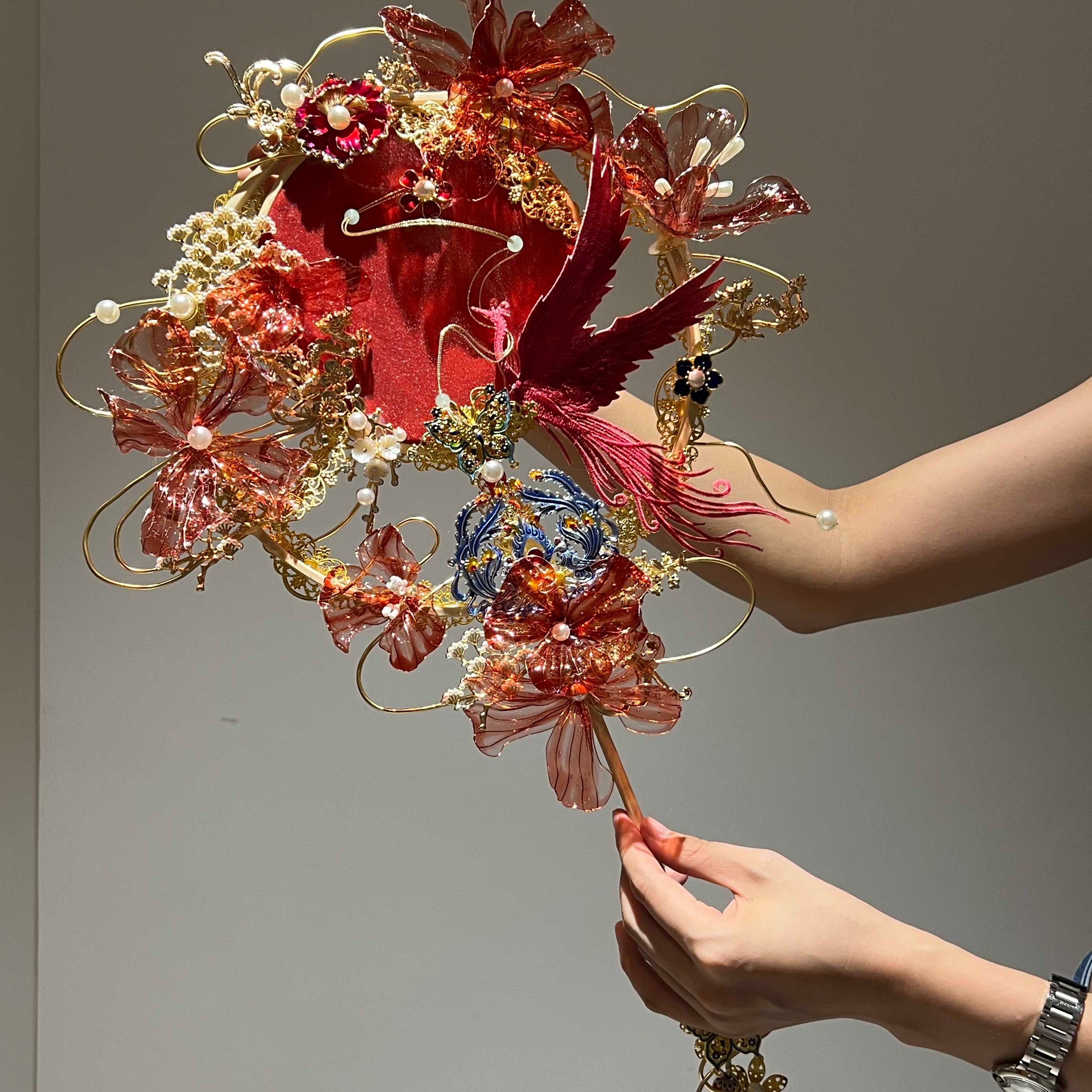 江梦原创设计[百年好合]秀禾汉服新娘团扇喜扇手工装饰品结婚礼物