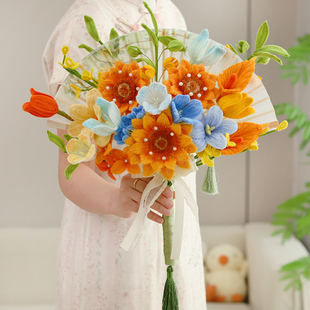 教师节中式扇子送老师礼物折扇文雅花束扭扭棒手工编织diy材料包