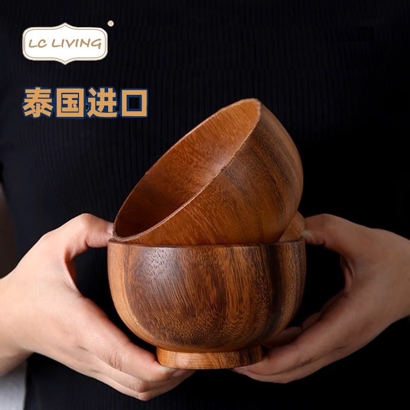 lcliving泰国相思木碗儿童碗防烫防摔家用餐具木质泡面碗木头小碗