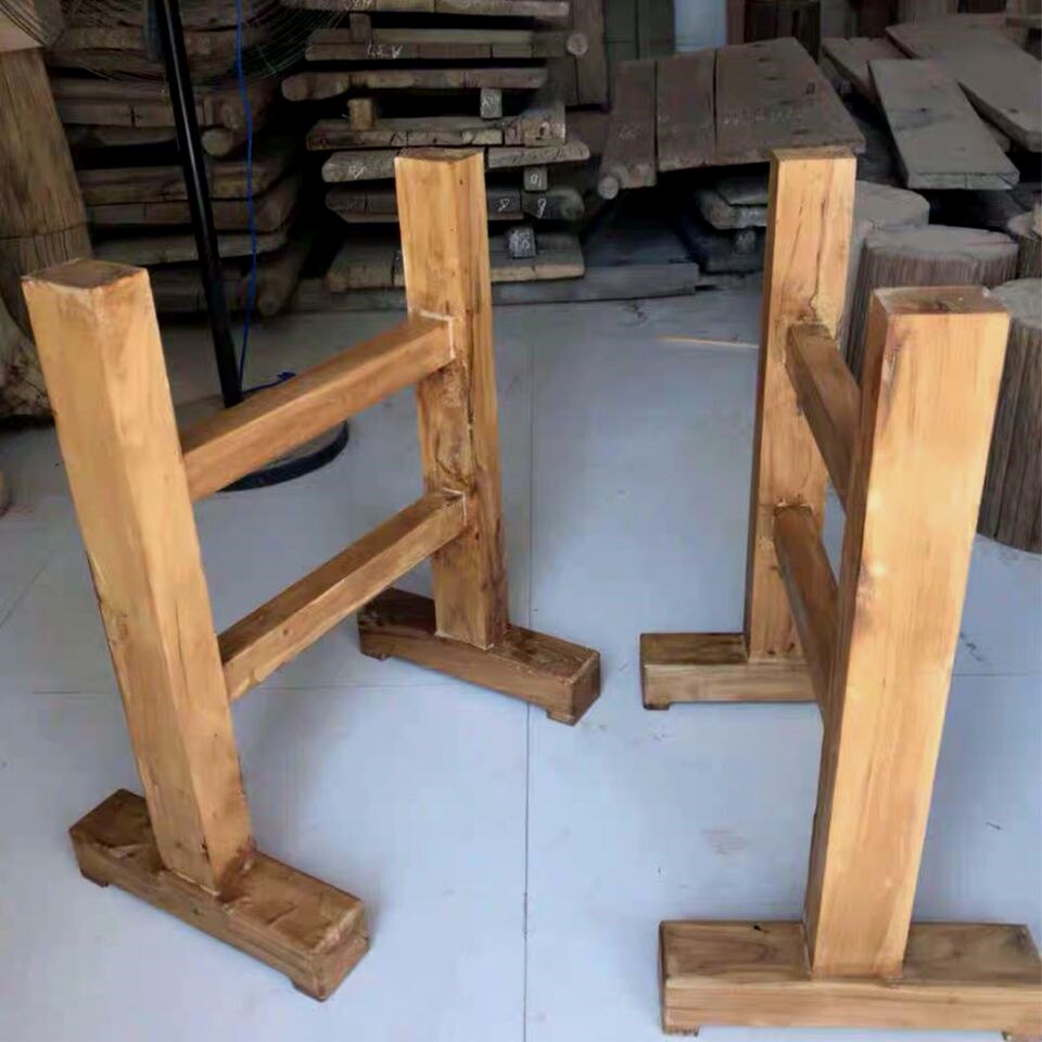 老榆木实木桌腿桌脚木架支架门板茶桌底座老榆木门板板材