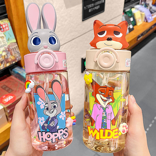 迪士尼系列疯狂动物城儿童水杯新款男女生学生上学专用吸管塑料杯
