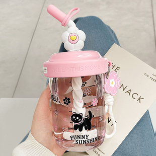 冲泡摇摇杯可爱吸管搅拌杯2025新款水杯女生高颜值学生咖啡杯夏天