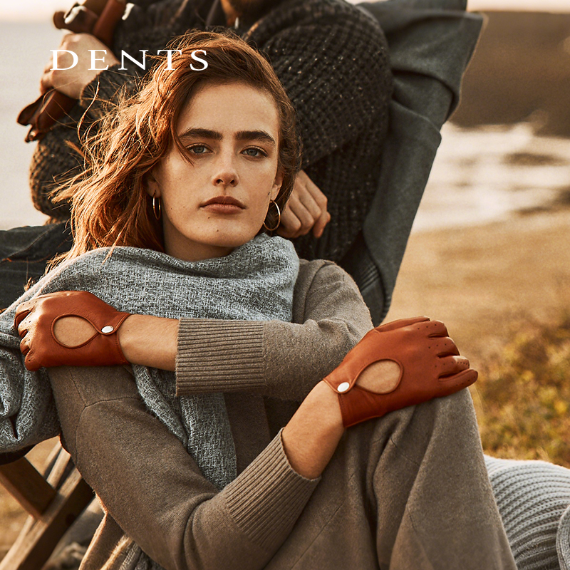 DENTS女士机车款毛羊皮手套