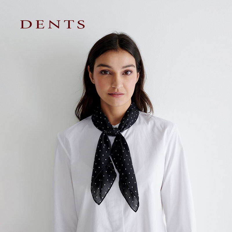 DENTS单纱气质波点羊绒方巾丝巾