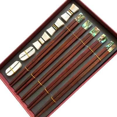 桂越精品鲍螺贝鳞彩贝酸枝木筷子