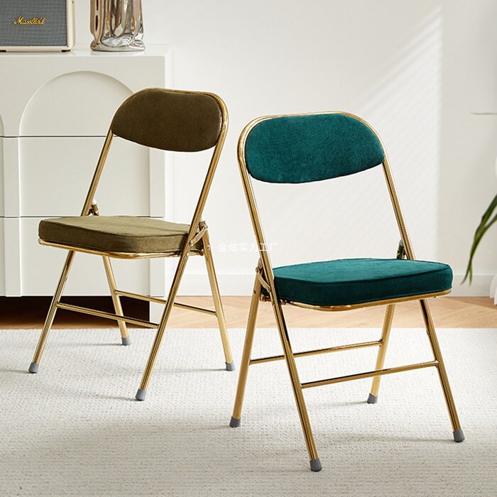 家用火锅店复古加厚网红拍照灯芯绒靠背椅折叠椅子中古风餐椅凳子