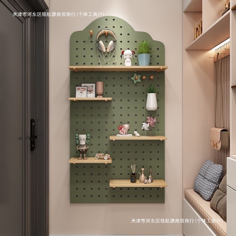洞洞板装饰墙面墙上隔板展示架子实木板置物架收纳入户墙上置包邮