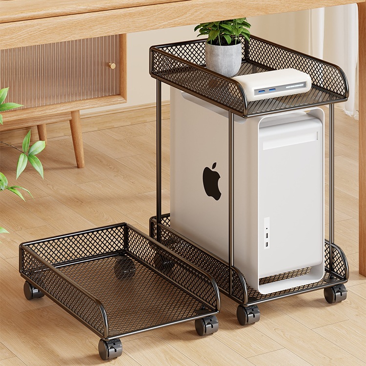 铁艺机箱托架可移动双层置物架办公桌旁打印机放置架电脑主机托架