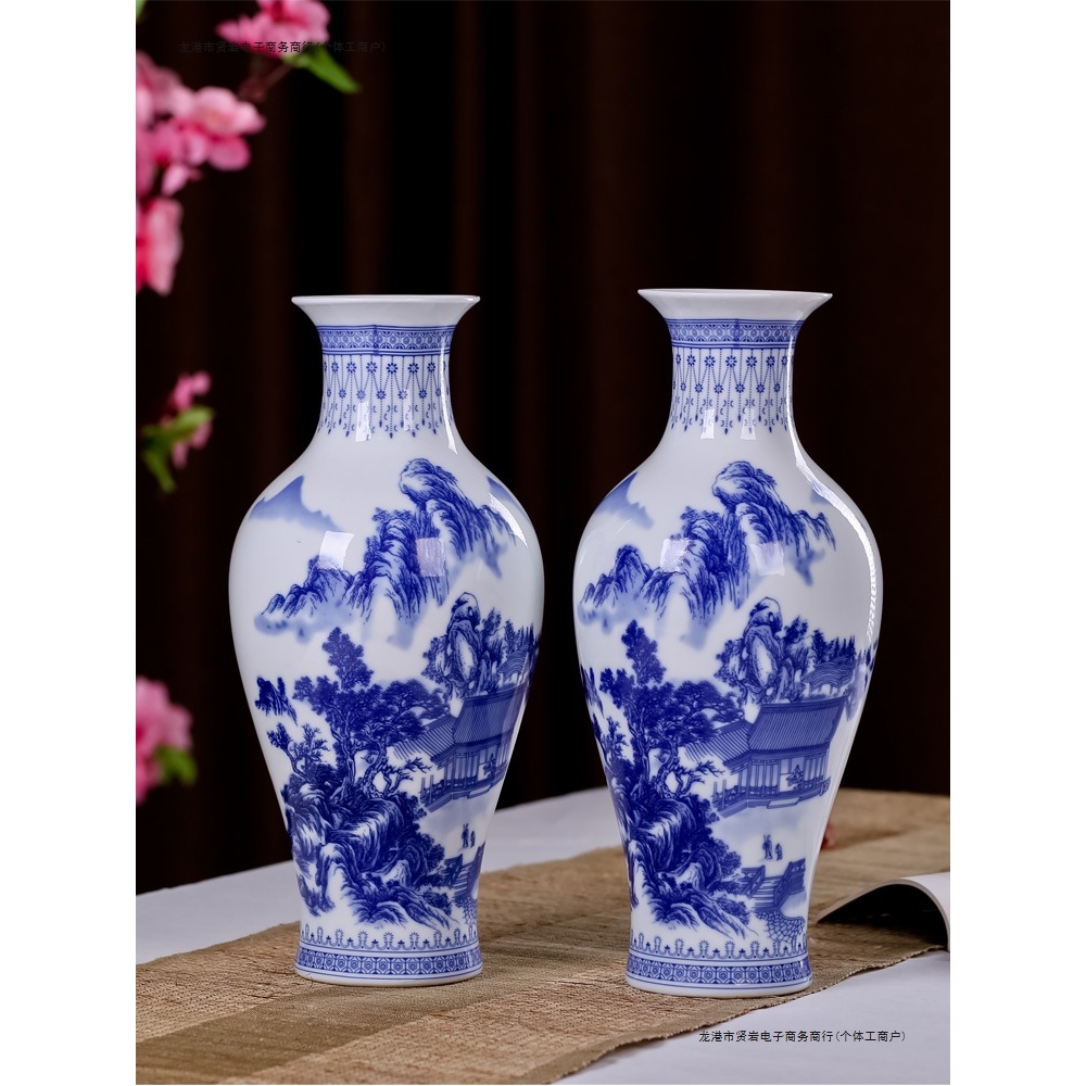 景德镇陶瓷器花瓶仿古青花瓷插花器新中式家居客厅饰品电视柜摆件