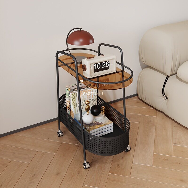 家用沙发双层桌卧室客厅角几移动玻璃边几边柜简约轻奢小茶几边无