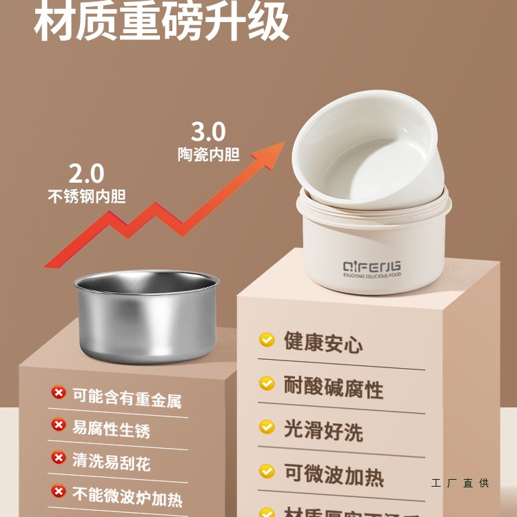保温饭盒上班族带饭2025新款陶瓷内胆便当盒可微波炉加热餐盒