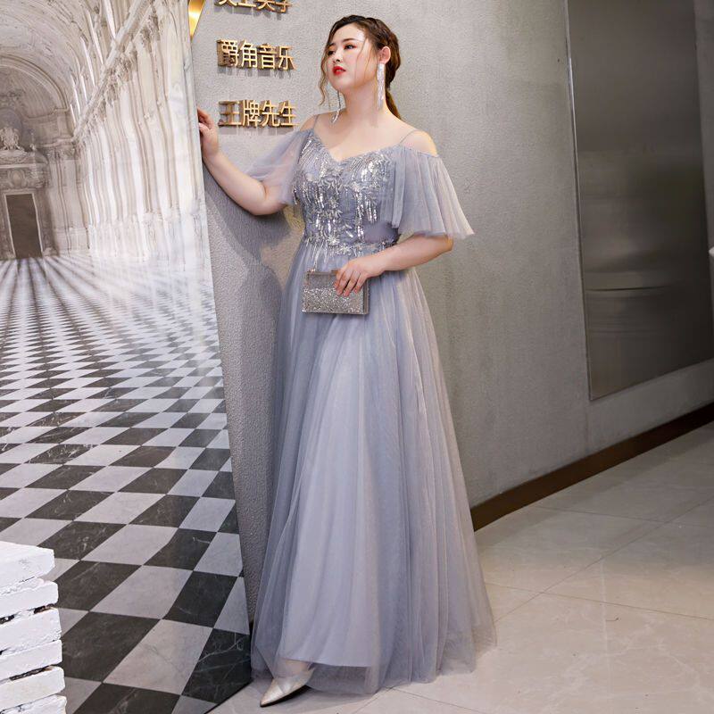 加大码晚礼服裙遮肚显瘦 伴娘服加肥胖人200斤胖mm演出服年会宴会