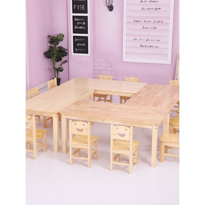 幼儿园宝宝学习桌木质长方桌实木桌椅套装进口橡胶木樟子松杉木桌