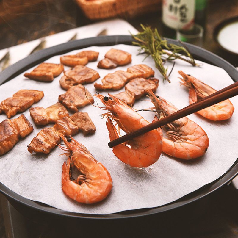 加厚圆形烧烤纸 烤肉吸油纸 烘焙家用烤盘锡纸 空气炸锅食物格坤