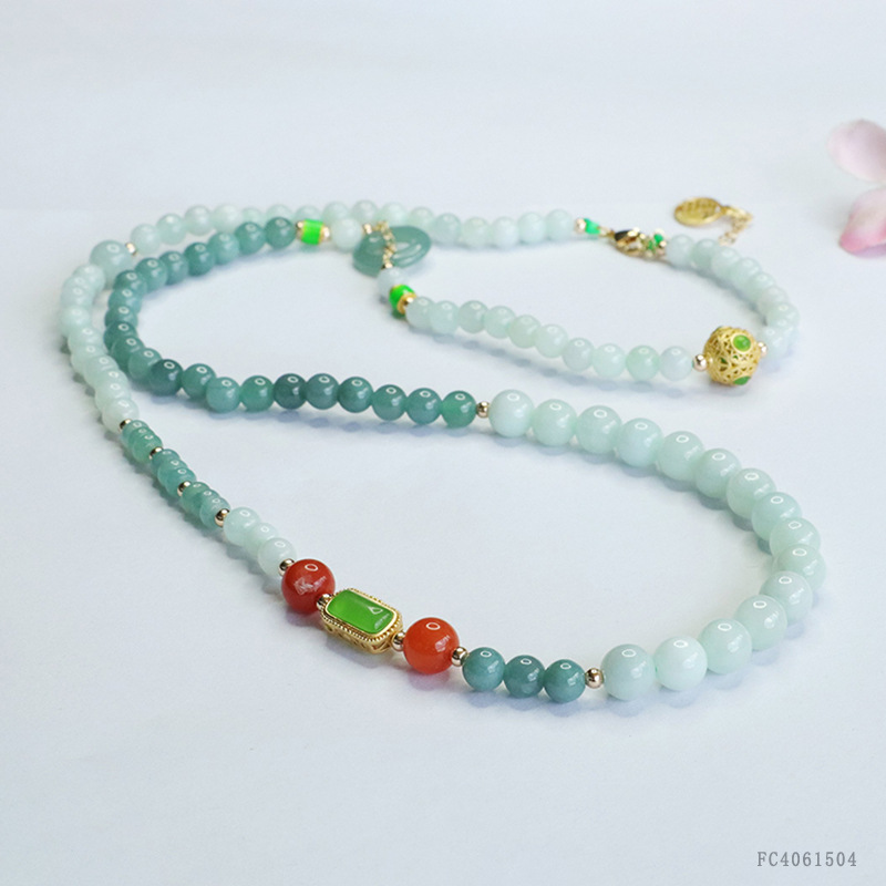 天然A货翡翠项链璎珞汉服旗袍玉石挂链女士复古民族风饰品礼物