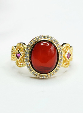 天然琥珀戒指血珀指环指圈简约个性国潮女士复古民族风饰品礼物