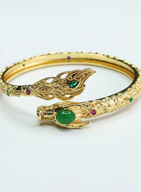 冰种帝王绿玉髓生肖龙手环玛瑙手镯手串饰复古风本命年男女士饰品