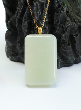 18k金镶天然和田玉吊坠无事牌珠宝新中式民族风饰品情侣闺蜜礼物