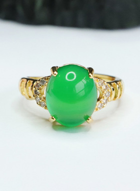 冰种帝王绿玉髓戒指玛瑙指圈指环首饰新中式民族风手饰品男女礼物