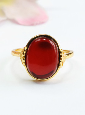 S925银镶天然血珀戒指净水琥珀珠宝新中式民族风手饰品女士款礼物