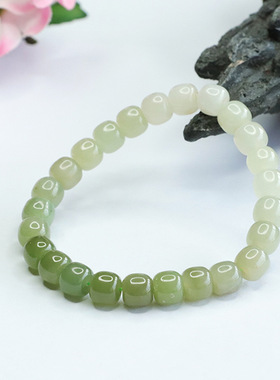 天然和田玉手串晴水渐变色老型珠时尚手链女士文雅大气礼物饰品