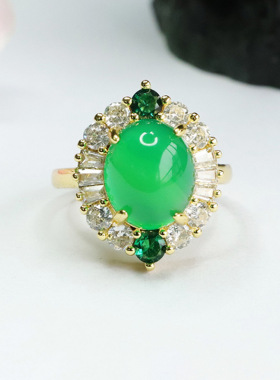 冰种帝王绿玉髓戒指红玛瑙指环新中式民族风手饰品女士款时尚礼物