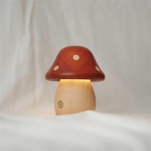 不土红点蘑菇夜灯原木风氛围灯充电触碰夜晚小夜灯床头卧室睡觉