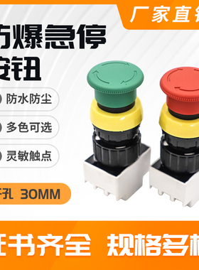 8030防爆急停按钮 30MM蘑菇头自锁型红色绿色 按钮 带防水罩
