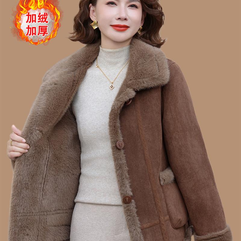 中年妈妈秋冬时尚加绒加厚棉袄外套中老年女冬装洋气保暖短款棉衣